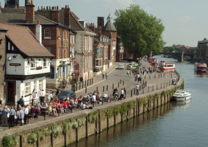 View from Ouse bridge of the King_s Arms pub and the River Ouse looking out to Skeldergate Bridge York