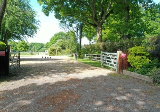 Entrance to our site with lavender guinea fowl visible
